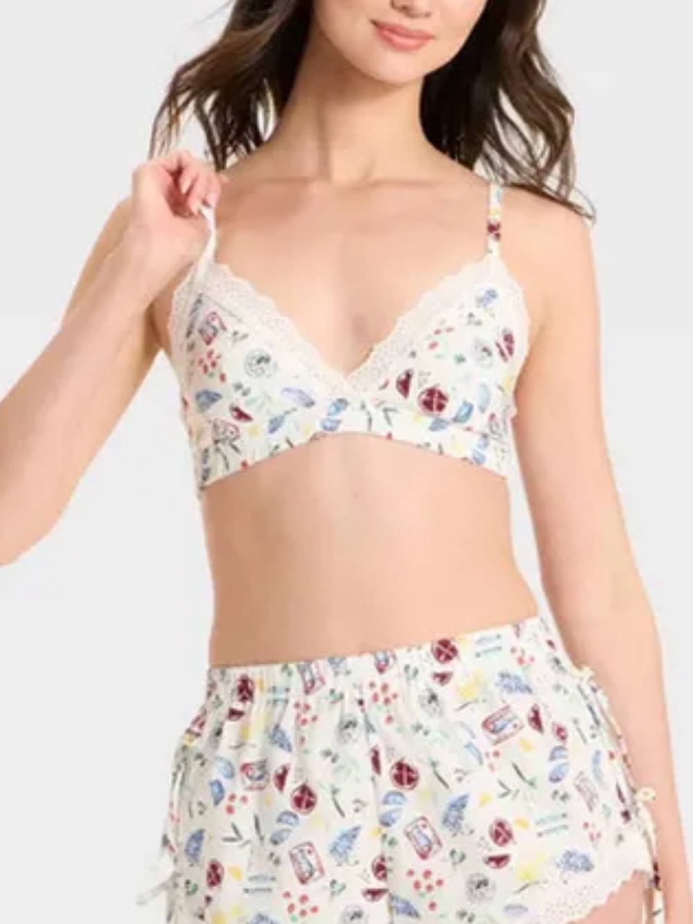 Colise Lace-Trim Printed Bralette and Shorts Set - Cream Floral